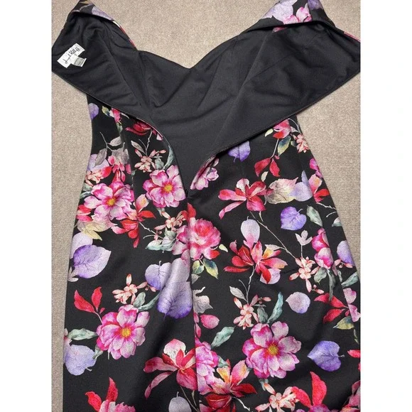 Joseph Ribkoff Floral Metallic Sheath Dress Size 10 Black Pink Purple - Picture 8 of 10